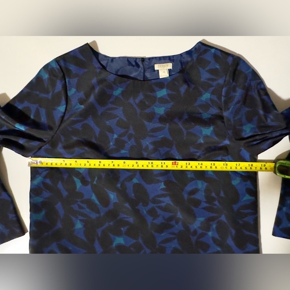 J Crew Navy Blue, Black and Green Floral Dress Three Quarter Sleeve sz 4 - Picture 4 of 7